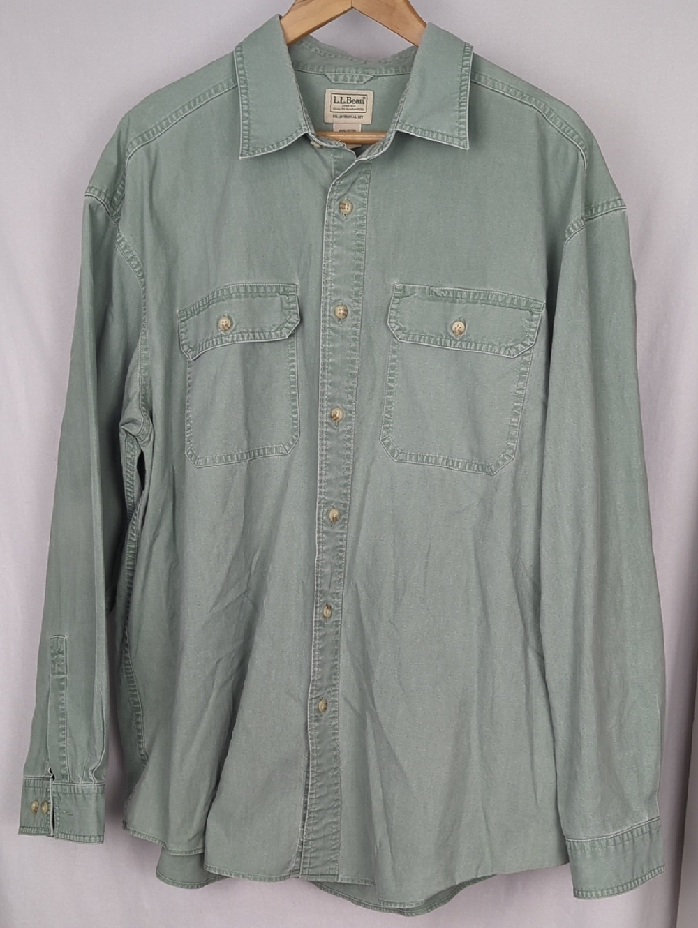 LL BEAN Vintage Men's XL Light Green Button Down Shirt